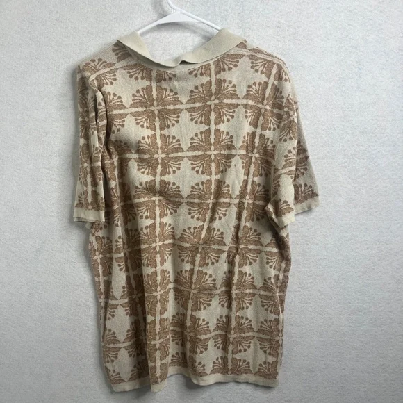 Billy Reid Knit Polo Shirt XL Tan Cream Patterned Short Sleeve Luxury Men - Picture 2 of 5